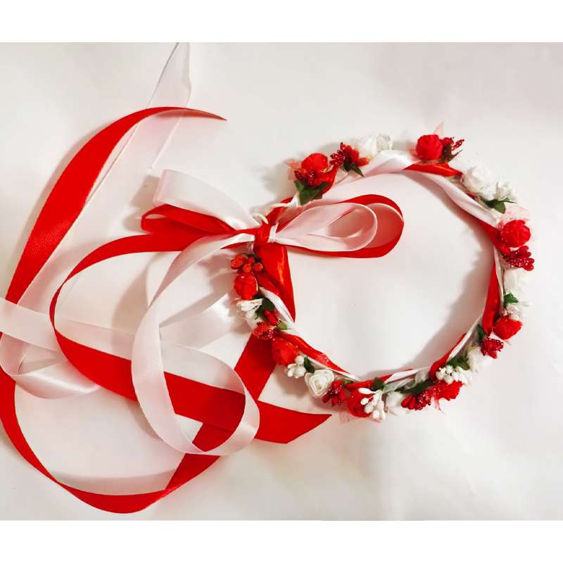 Bentita alb-rosie cu flori